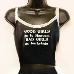 Current mood blk good girls heaven bad girls back stage graphic crop tank 2X NWT